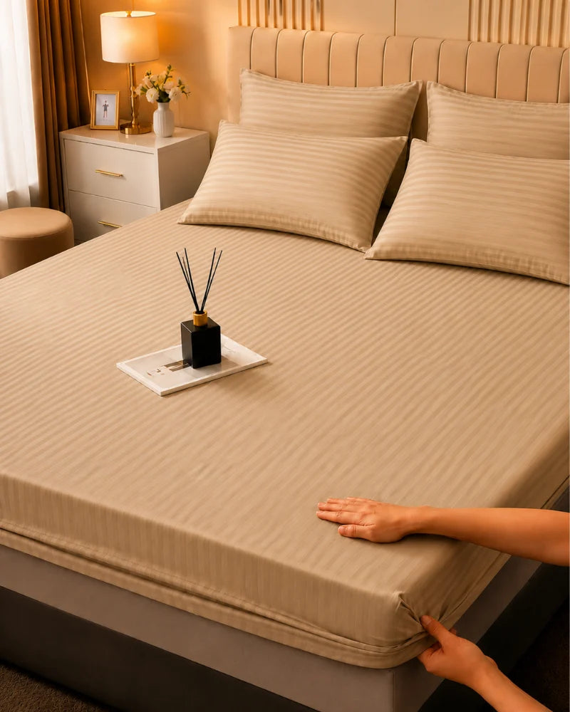 Beige Stripe Bedsheet Set – 5 Pcs
