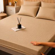 Beige Stripe Bedsheet Set – 5 Pcs