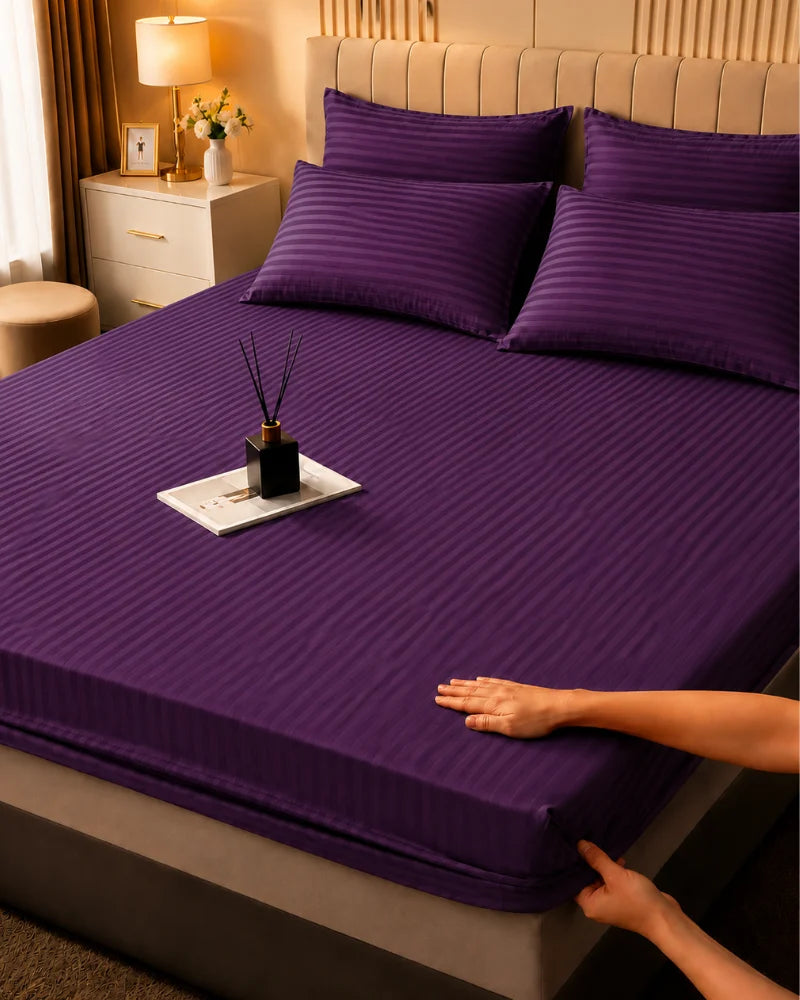 Lavender Stripe Bedsheet Set – 5 Pcs