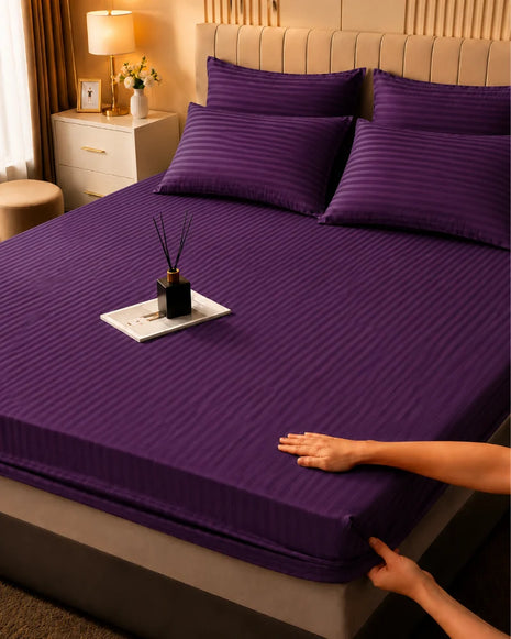 Lavender Stripe Bedsheet Set – 5 Pcs