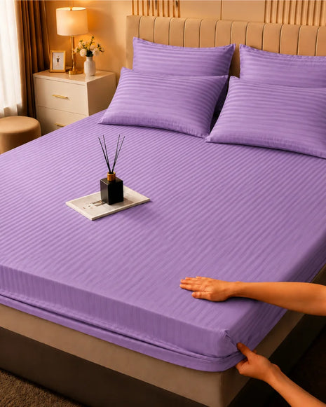 Pastel Purple Stripe Bedsheet Set – 5 Pcs