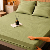 Light Green Stripe Bedsheet Set – 5 Pcs