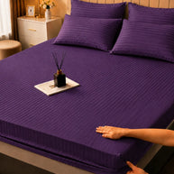 Deep Purple Stripe Bedsheet Set – 5 Pcs