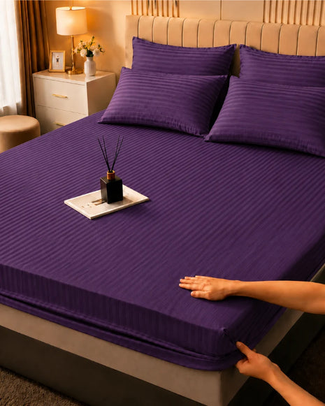 Deep Purple Stripe Bedsheet Set – 5 Pcs