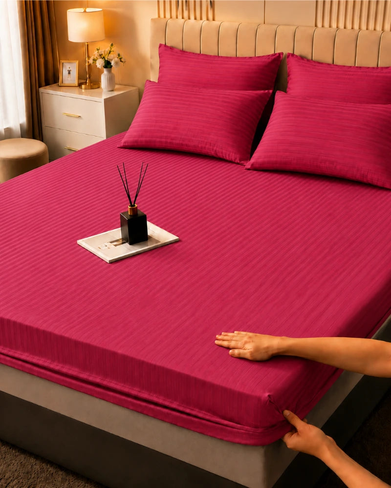Deep Pink Stripe Bedsheet Set – 5 Pcs