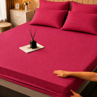 Deep Pink Stripe Bedsheet Set – 5 Pcs