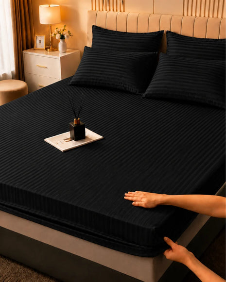 Black Stripe Bedsheet Set – 5 Pcs