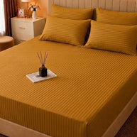 Honey Mustard Stripe Bedsheet Set – 5 Pcs
