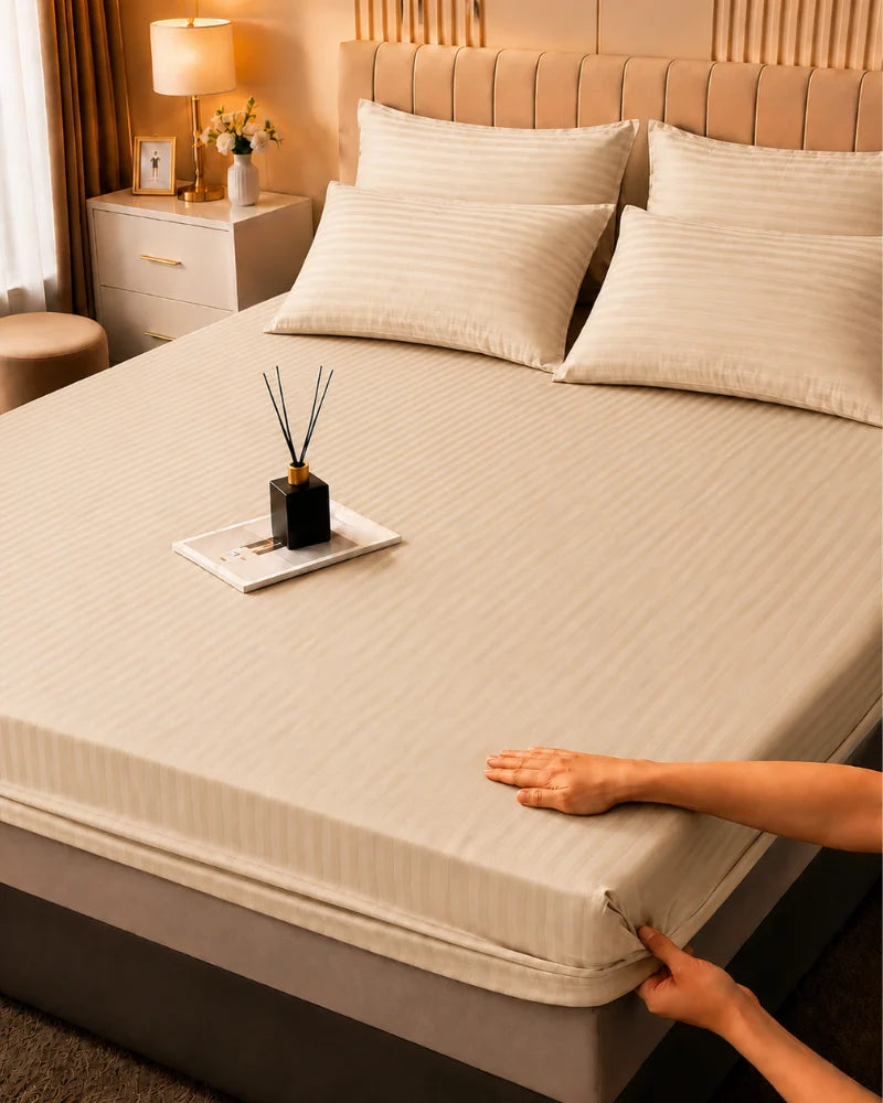 Cream Stripe Bedsheet Set – 5 Pcs