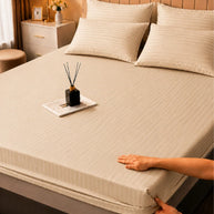Cream Stripe Bedsheet Set – 5 Pcs