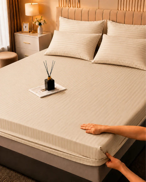 Cream Stripe Bedsheet Set – 5 Pcs