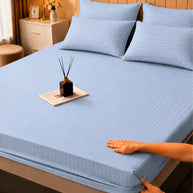 Light Blue Stripe Bedsheet Set – 5 Pcs