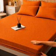 Dark Mustard Stripe Bedsheet Set – 5 Pcs
