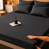 Dark Gray Stripe Bedsheet Set – 5 Pcs