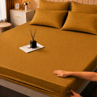 Honey Mustard Stripe Bedsheet Set – 5 Pcs