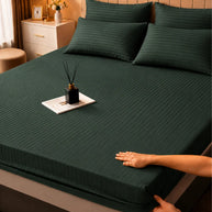 Dark Green Stripe Bedsheet Set – 5 Pcs