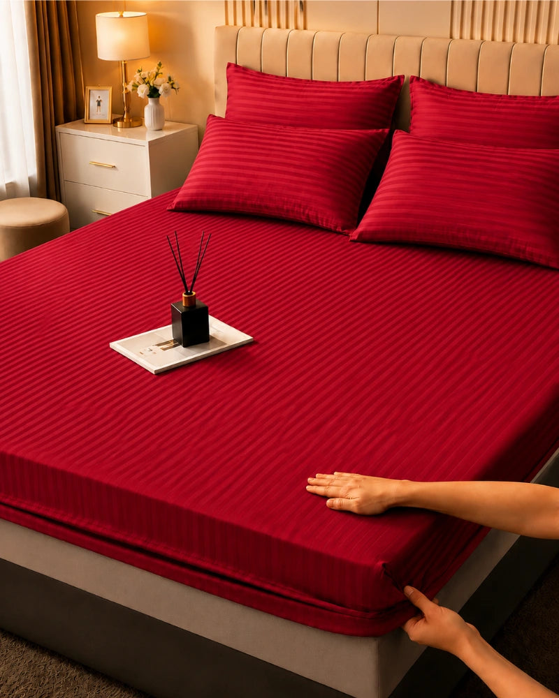 Red Stripe Bedsheet Set – 5 Pcs
