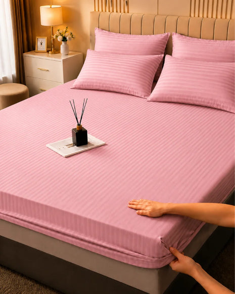 Pink Stripe Bedsheet Set – 5 Pcs