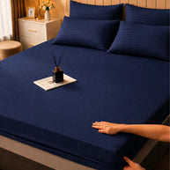 Navy Blue Stripe Bedsheet Set – 5 Pcs