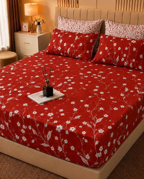 Cherry Blossom Cotton Bedsheet Set – 5 Pcs