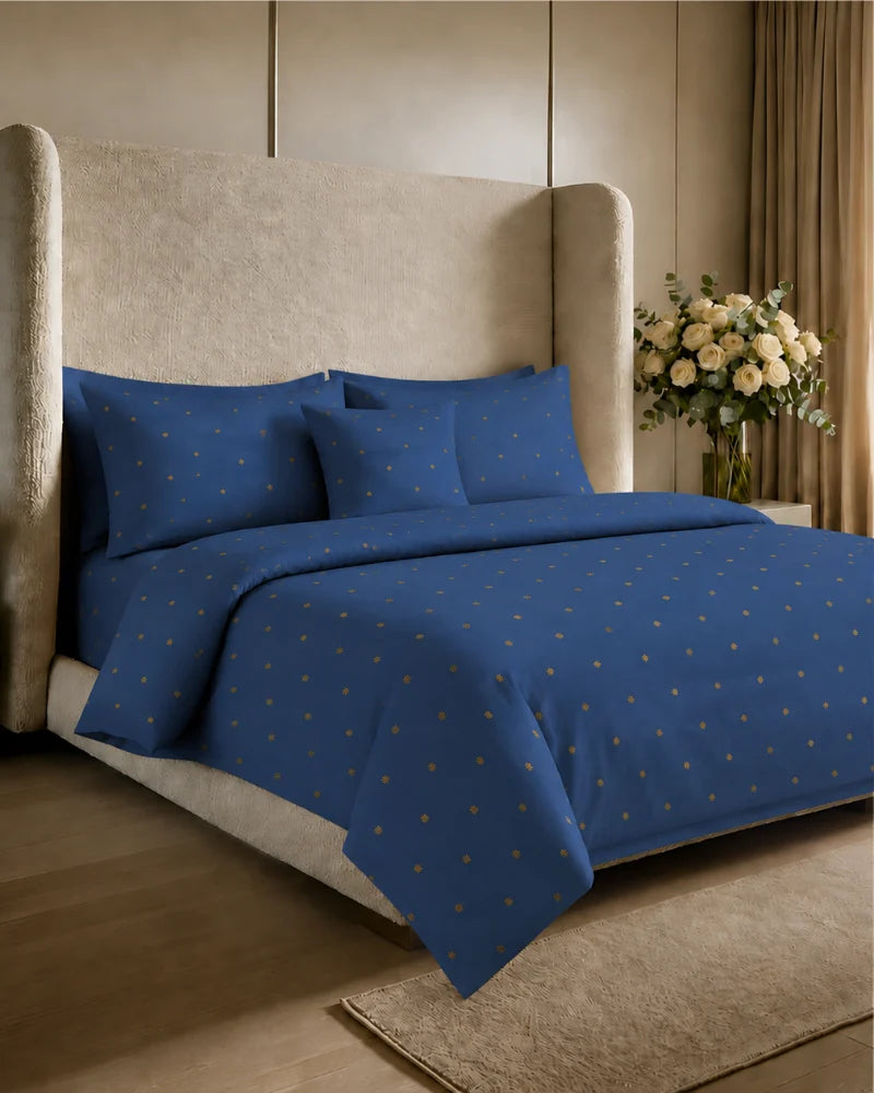 Midnight Sprinkle Satin Reversible Quilt Cover Set – 7 Pcs