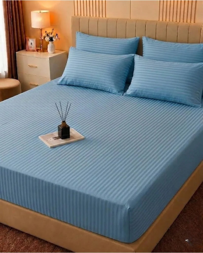 Light Blue Stripe Bedsheet Set – 5 Pcs