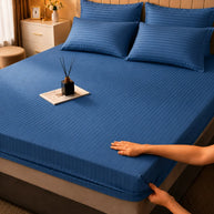 Deep Blue Stripe Bedsheet Set – 5 Pcs
