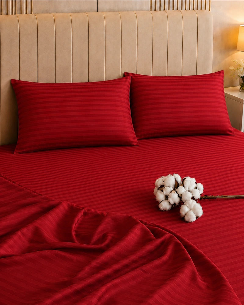 Red Stripe Bedsheet Set – 5 Pcs