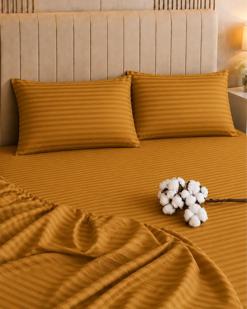 Honey Mustard Stripe Bedsheet Set – 5 Pcs