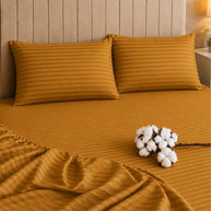 Honey Mustard Stripe Bedsheet Set – 5 Pcs