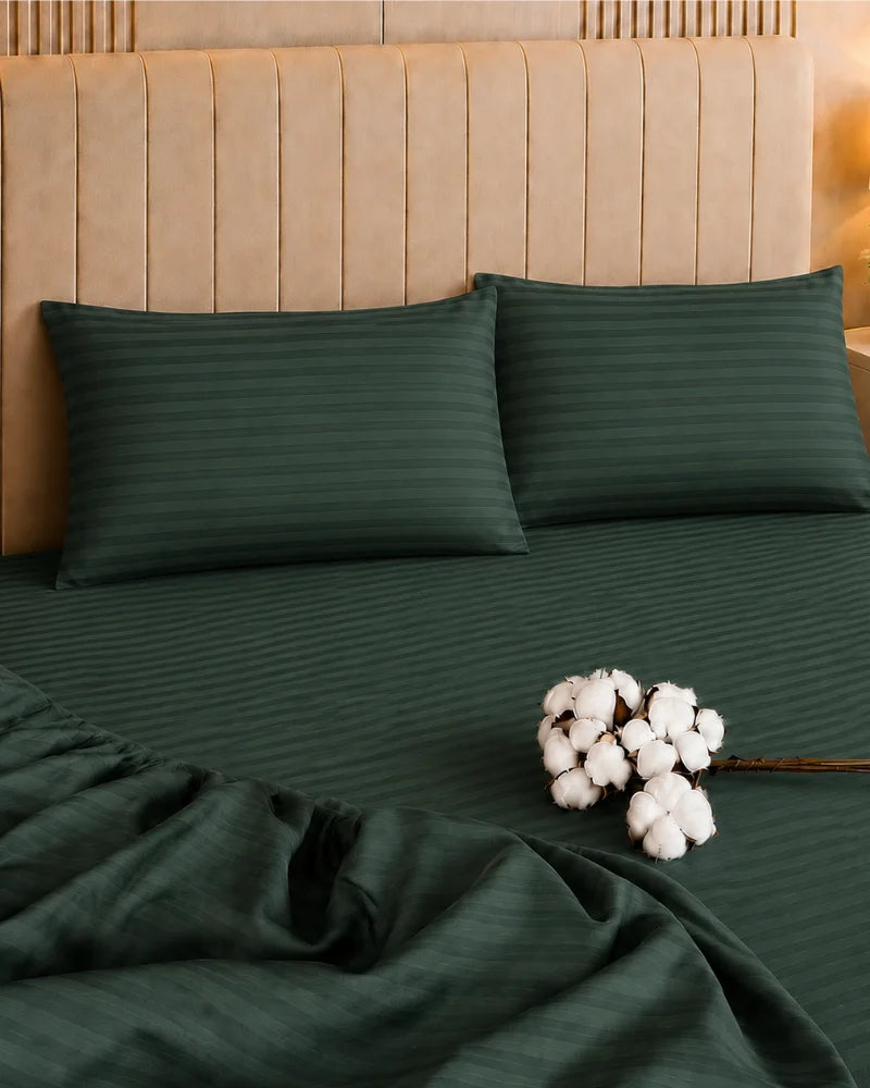 Dark Green Stripe Quilt Cover Set – 7 Pcs