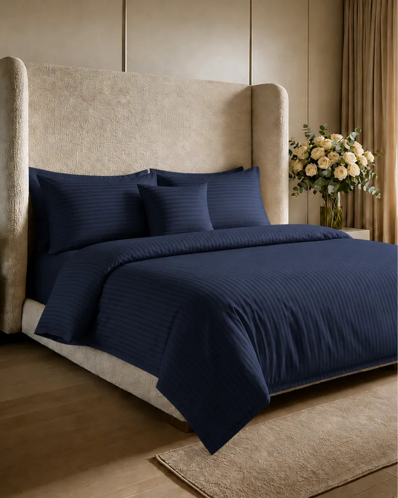Navy Blue Stripe Quilt Cover Set – 7 Pcs