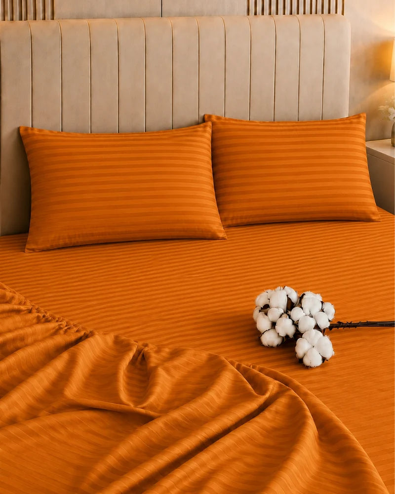 Dark Mustard Stripe Bedsheet Set – 5 Pcs
