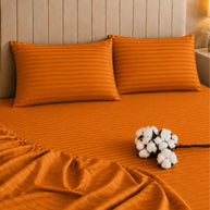 Dark Mustard Stripe Bedsheet Set – 5 Pcs