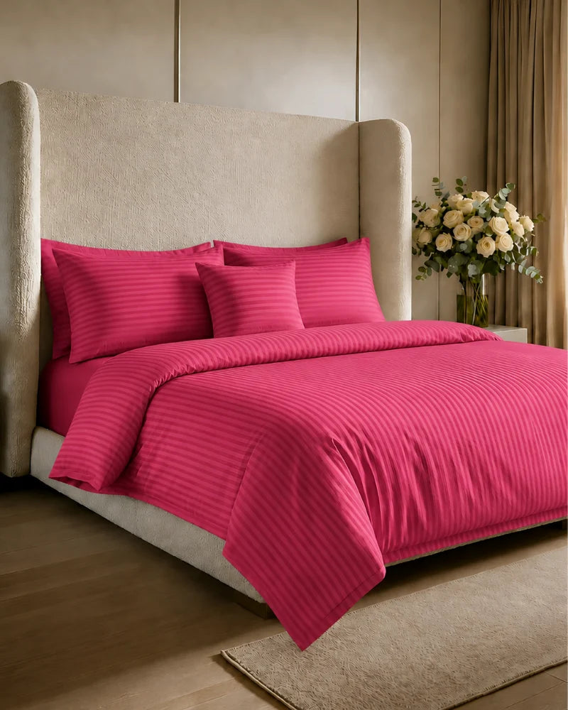 Dark Pink Stripe Quilt Cover Set – 7 Pcs