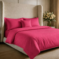 Dark Pink Stripe Quilt Cover Set – 7 Pcs