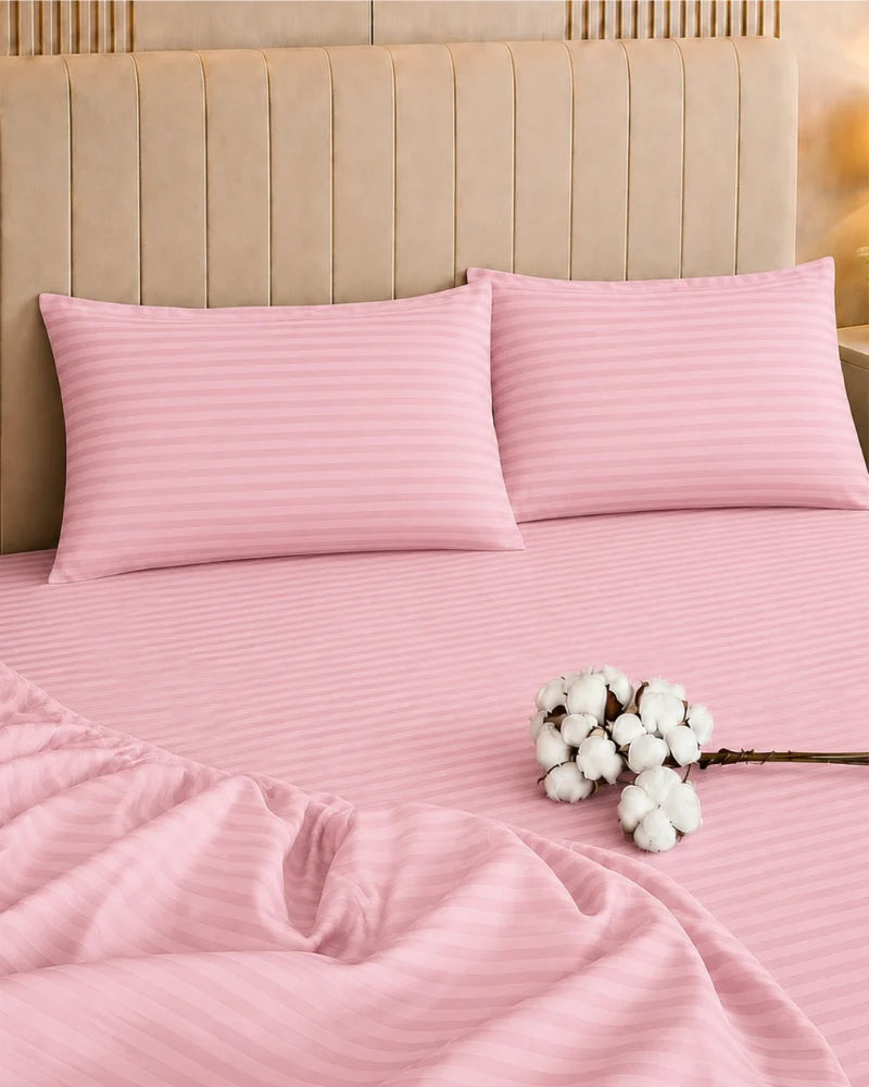 Rose Pink Stripe Bedsheet Set – 5 Pcs