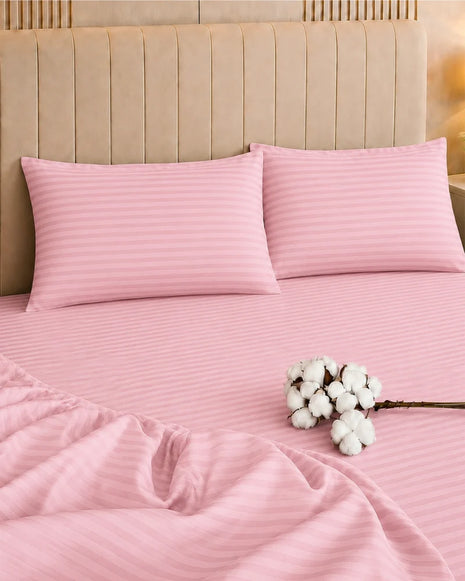 Rose Pink Stripe Bedsheet Set – 5 Pcs