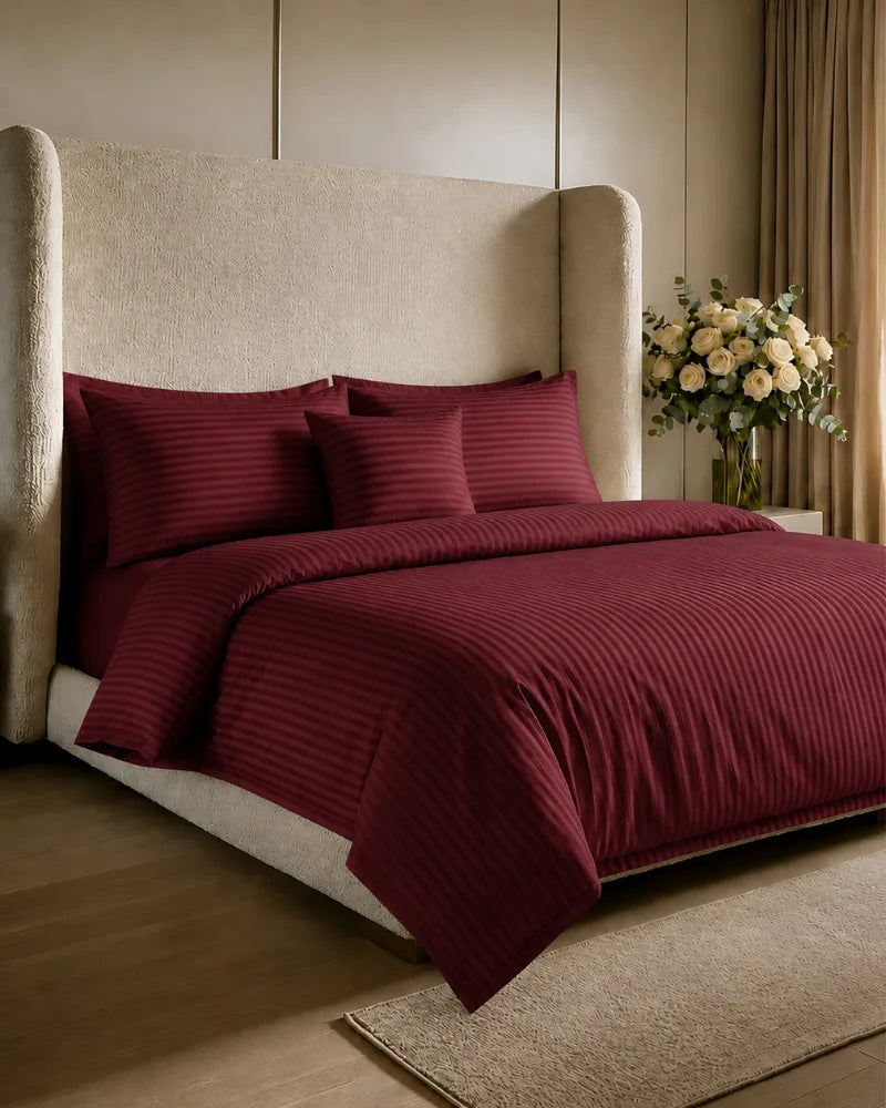 Maroon Stripe Quilt Cover Set – 7 Pcs