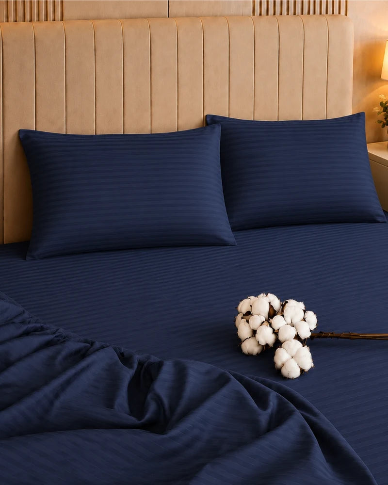 Navy Blue Stripe Quilt Cover Set – 7 Pcs