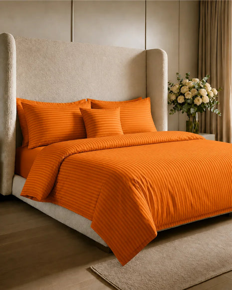 Ultra Soft Orange Stripe Quilt Cover Set – 7 Pcs