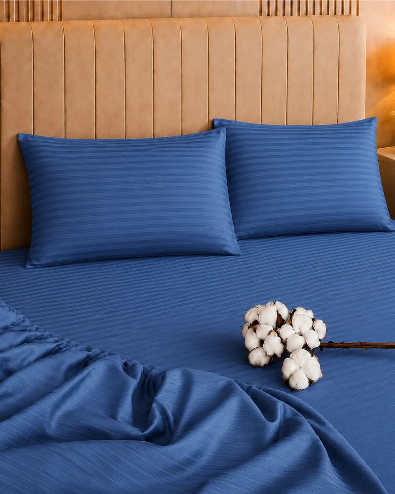 Deep Blue Stripe Bedsheet Set – 5 Pcs