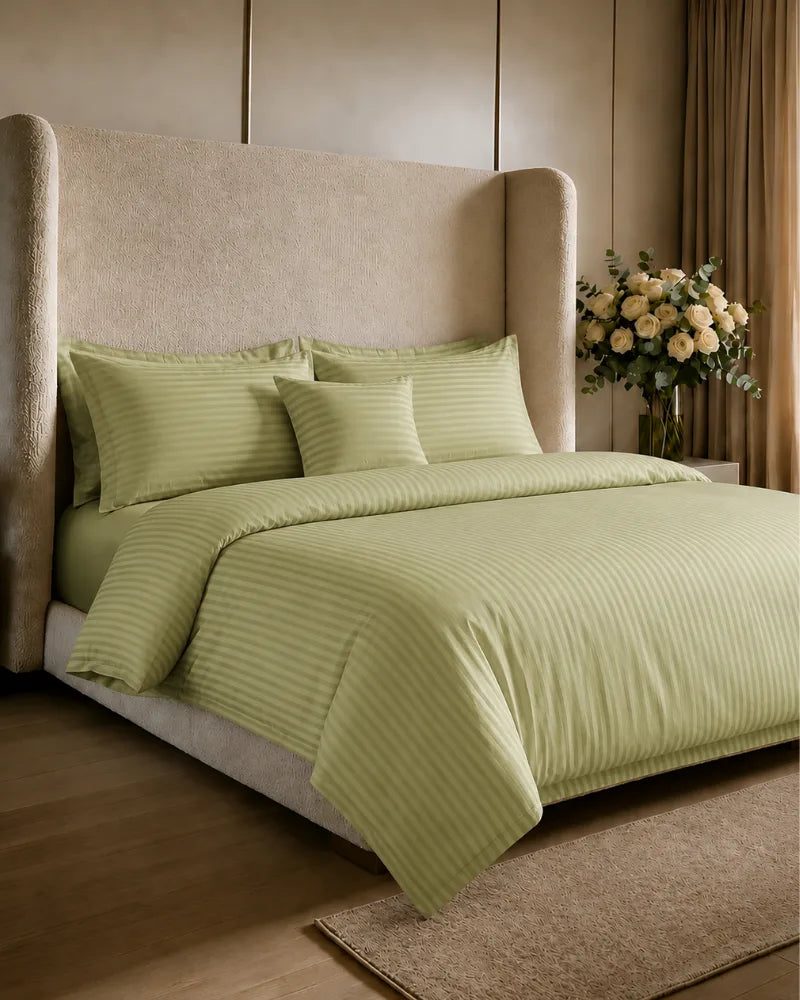 Teal Green Stripe Quilt Cover Set – 7 Pcs
