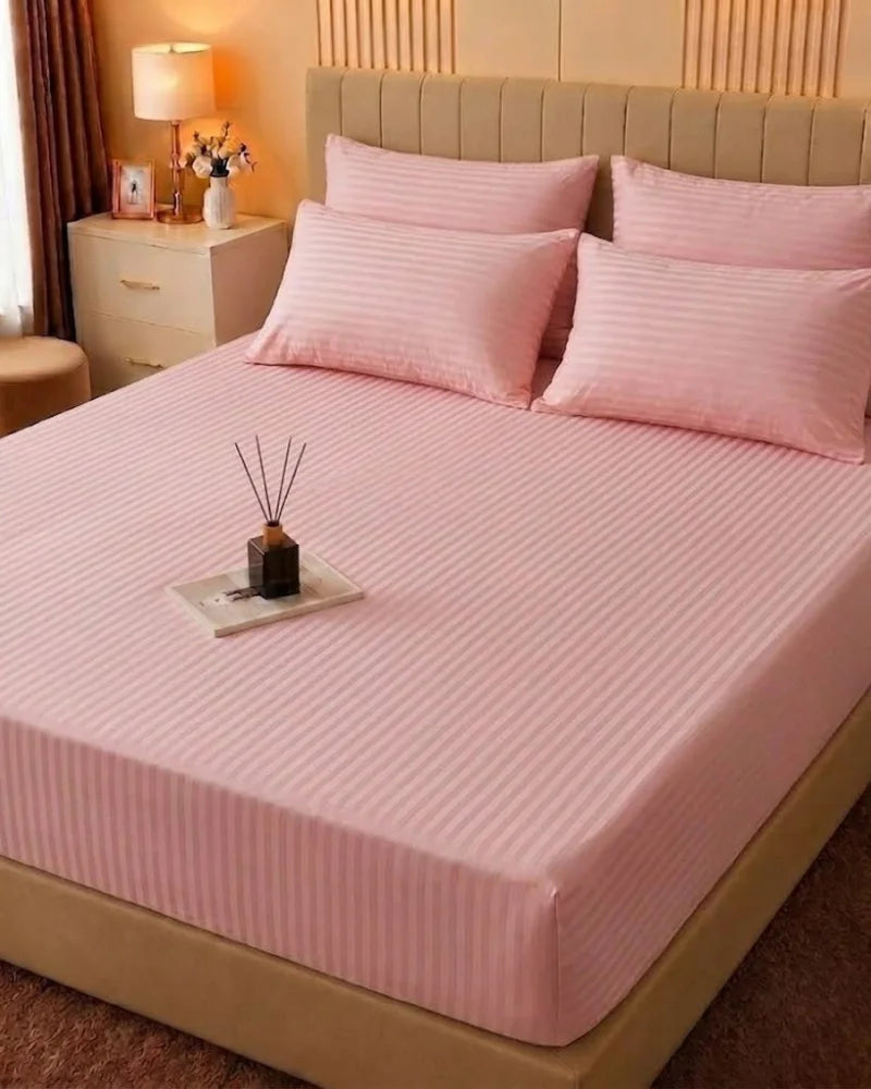 Pink Stripe Bedsheet Set – 5 Pcs