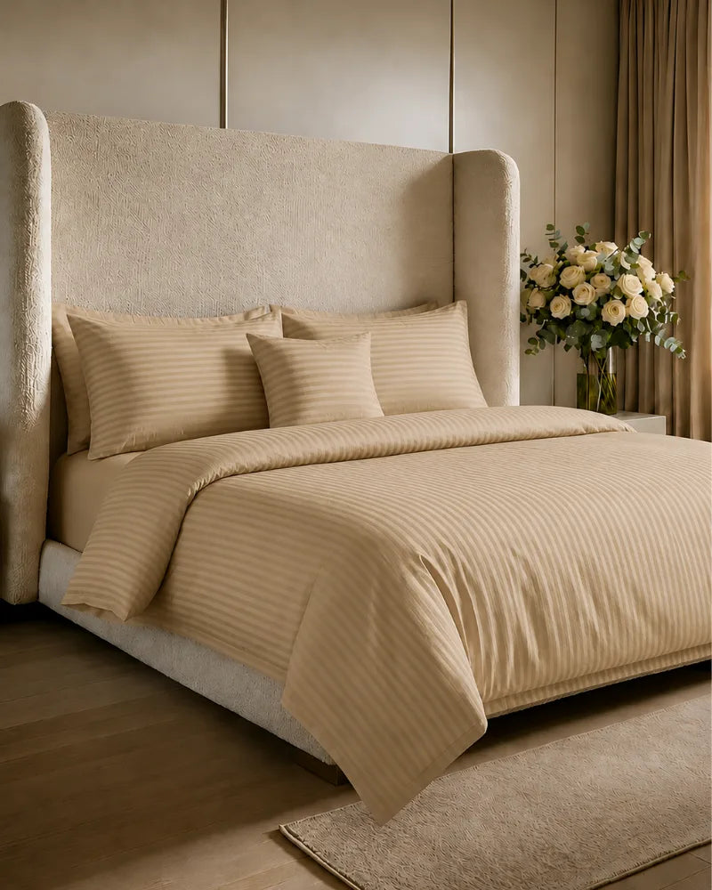 Deluxe Cream Stripe Quilt Cover Set – 7 Pcs