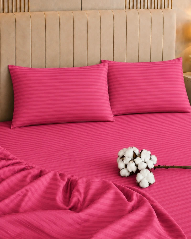 Deep Pink Stripe Bedsheet Set – 5 Pcs