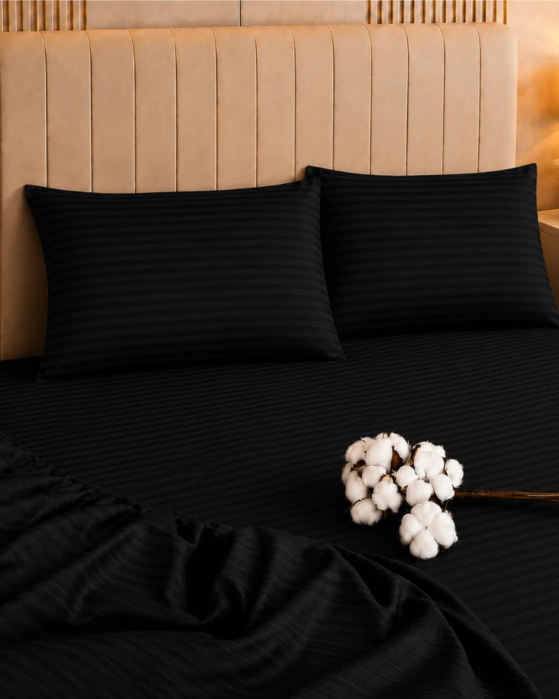 Cozy Luxury Black Stripe Quilt Cover Set – 7 Pcs