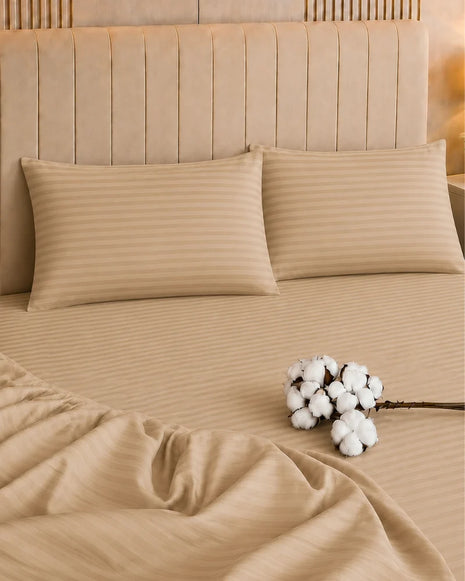 Beige Stripe Bedsheet Set – 5 Pcs