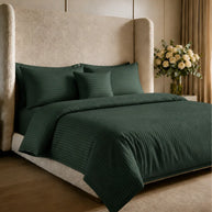 Dark Green Stripe Quilt Cover Set – 7 Pcs