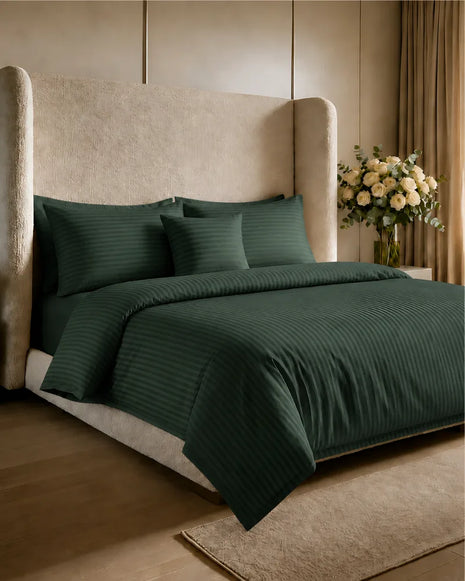 Dark Green Stripe Quilt Cover Set – 7 Pcs